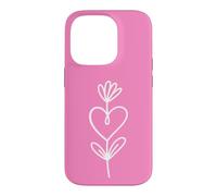 Hot Pink Minimalist Flower Heart Botanical Line Art Case for iPhone 14 Pro