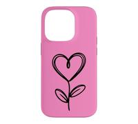 Hot Pink Minimalist Flower Heart Botanical Line Art Case for iPhone 14 Pro