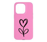 Hot Pink Minimalist Flower Heart Botanical Line Art Case for iPhone 15 Pro