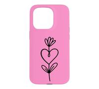 Hot Pink Minimalist Flower Heart Botanical Line Art Case for iPhone 15 Pro