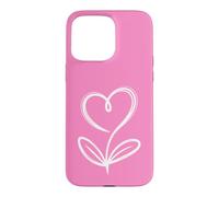 Hot Pink Minimalist Flower Heart Botanical Line Art Case for iPhone 15 Pro Max
