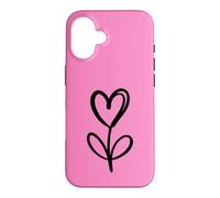 Hot Pink Minimalist Flower Heart Botanical Line Art Case for iPhone 16