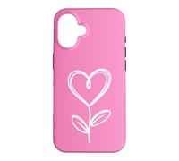 Hot Pink Minimalist Flower Heart Botanical Line Art Case for iPhone 16