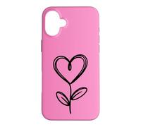 Hot Pink Minimalist Flower Heart Botanical Line Art Case for iPhone 16 Plus