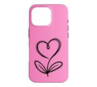 Hot Pink Minimalist Flower Heart Botanical Line Art Case for iPhone 16 Pro