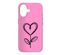 Hot Pink Minimalist Flower Heart Botanical Line Art Case for iPhone 17