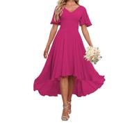 Hot Pink Mother of The Bride Dresses for Women Cheap Chiffon A Line Tea Length Formal Wedding Guest Dress UK14