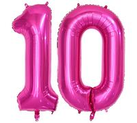 Hot Pink Number 10 Balloons, 40 Inch Hot Pink Helium Foil Number 10 Balloons, Large Number Age Balloon Self Inflating for Boys Girls 10th Birthday Wedding Anniversary Party Decorations(Digital 10)
