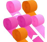 Hot Pink Orange and Pink Crepe Paper 6 Pcs Streamers for Party Decorations, Birthday Wedding DIY Crafts, Gift Wrapping Supplies