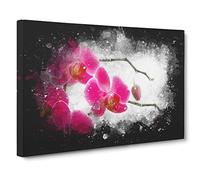Hot Pink Orchids Paint Splash Canvas Print | Gallery Wrapped 30mm Frame Wall Art | 30x20 inches | Ready to Hang | Modern Floral Picture | Living Room Bedroom Lounge Office