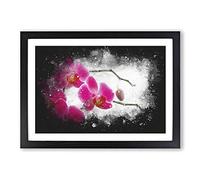 Hot Pink Orchids Paint Splash Framed Print | A2 Black Framed Wall Art | Ready to Hang | Modern Nature Picture | Living Room Bedroom Lounge Office