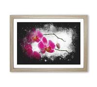 Hot Pink Orchids Paint Splash Framed Print | A2 Oak Framed Wall Art | Ready to Hang | Modern Nature Picture | Living Room Bedroom Lounge Office