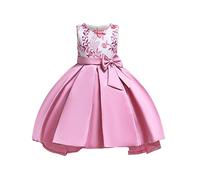 Hot Pink Party Dress Girls Vintage Prom Dresses Silky Swing A Line Dress Bow Tie Birthday Party Wedding Bridesmaid Girl Evening Dresses Dance First Communion Ball Gown for Age 3-8 Years