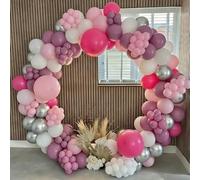 Hot Pink, Pastel Pink, White, Chrome Silver & Dusty Rose Balloon Garland Arch Kit, 125PCS Latex Balloons for Birthday, Baby Shower, Bridal Shower & Event Backdrop Décor