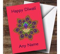 Hot Pink Personalised Diwali Card - Happy Diwali Card, Hindu Festival Happy Diwali Card, Personalised Card