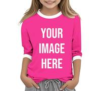 Hot Pink Personalised Kids T Shirt,Girls 3/4 Sleeve Tops Custom T-Shirts UK Create Your Own Design with Any Photo Text Customized Printed Basic Tshirt Casual Personalized Funny Tee 5-6 Years