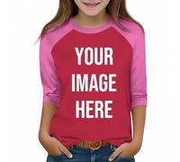Hot Pink Personalised Kids T Shirt,Girls 3/4 Sleeve Tops Custom T-Shirts UK Create Your Own Design with Any Photo Text Customized Printed Basic Tshirt Casual Personalized Funny Tee 5-6 Years