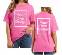 Hot Pink Personalised Women's Plus Size Summer Tops - Custom Print T Shirt Front and Back - Create Your Own Text and Image T Shirt Casual Tops