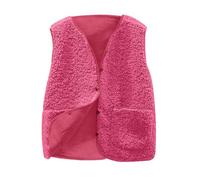 Hot Pink Polar Fleece Gilets for Women UK V Neck Button Down Sleeveless Jackets with Pockets, Ladies Casual Warm Waistcoat, Autumn Winter Plus Size Fleece Bodywarmer Going Out 3XL