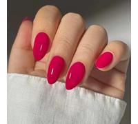 Hot Pink Press On Nails - 24PCS Short Almond Rosy False Nails - Pure Rose Red Fake Nail Medium - Removable Natural Acrylic Full Cover Stick On Nails For Women Girls Nail Art DIY Manicure Decorations