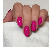 Hot Pink Press on Nails Short Oval, SXVME Solid Color Acrylic Fake Nail Short Round, Neon False Nail Press ons Handmade of Gel, Natural Full Cover Glue on Nails For Women Daily Wear 24Pcs