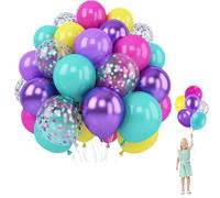 Hot Pink Purple Mermaid Party Balloons,60Pcs 12Inch hick Latex Mermaid Balloons Set Green Yellow Metallic Purple Balloon Confetti Balloons for Baby Shower Girls Birthday Mermaid Party Decorations