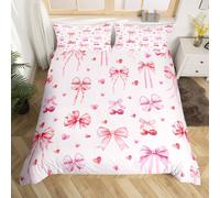 (Hot Pink Red, King(No Comforter)) Homewish Kids Cute Bow Duvet Cover Double Kawaii Pink Bowknot Comforter Cover Butterfly Knot Princess Style Bedding Set For Girls Teen Women,Cartoon