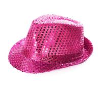Hot Pink Sequin Trilby Hat I Love Fancy Dress Pink 6 Pack
