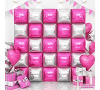 Hot Pink Silver Square Foil Balloons Wall, 25PCS Double Sided Chrome Silver and Pink Balloons Tunnel Arch Kit Backdrop for Girls Birthday Party Princess Graduation Galentines Valentines Decorations