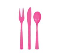 Hot Pink Solid Assorted Plastic Cutlery - Classy & Elegant Flatware Design - Perfect for Parties, Weddings & Events - 18ct