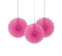 Hot Pink Solid Tissue Paper Fans (15cm) 3 Pieces - Vibrant Hanging Decorations for Parties & Events, 6"