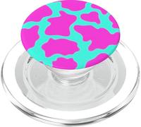 Hot Pink Teal Cow Pattern Retro Trendy Aesthetic Style PopSockets PopGrip for MagSafe
