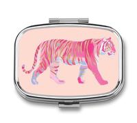Hot Pink Tiger Walking Girly Pill Box 2 Compartment Portable Medicine Pill Case Travel Pill Organizer for Pocket Purse