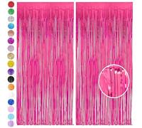 Hot Pink Tinsel Curtain Girl Party Backdrop,2pcs 3.2 x 6.5ft Pink Streamers Foil Fringe Curtain Lilac Decor for Birthday Princess Unicorn Xmas Bachelorette Euphoria Baby Shower Wedding Holiday Party