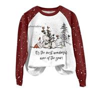 Hot Pink Tops for Women Business Blouse Graduation Gifts Activewear It's The Most Wonderful Wine Of The Year Women's Snowman Letter Print Crew Neck Long Sleeve Sweatshirt Promotion Sale Clearance