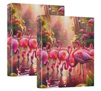 Hot Pink Tropical Flamingos 1.5 Inch 3 Ring Binders, D Ring Binders Holds 200 Sheets Cute Binder Three Ring for School Supplies, 2 Pack
