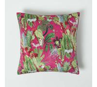 Hot Pink Tropical Leaf Velvet Cushion 46 x 46 cm