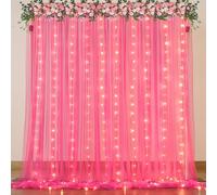 Hot Pink Tulle Backdrop Curtain with Lights for Parties 10x10ft Fuchsia Sheer Backdrop Curtains for Weddings Birthday Baby Shower Photo Shoot Background Decorations