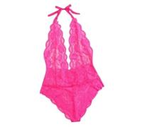 Hot Pink V Neck Lace Backless Bodysuit (UK 10/12)