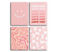 Hot Pink Wall Art Decor Trendy Aesthetic Pictures Preppy Funky Wall Art Happy Smiley Retro Flowers Poster Orange Vintage Canvas Hot Pink Artwork Western Prints Love You Painting Dorm Room 8x10 Inch