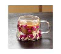 (Hot Pink & White, 1 Count) 200ml Flower Design Glass Coffee Mug, 1 Count Double Wall Clear Glass Cup with Handle, Heat Resistant Coffee Cup, Milk Cup, Juice Cup,