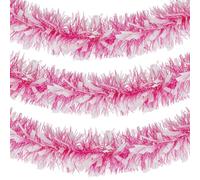 Hot Pink White Christmas Tinsel Garland, 10m/32.8ft Chunky/Fine Christmas Tree Hanging Tinsel Decoration Metallic Tinsel Xmas Decoration for Wall Fireplace Xmas Tree Decor (Hot Pink White)