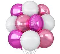 Hot Pink White Round Foil Balloons,20Pcs Round Shaped Balloons 18"Helium balloon for Valentines Birthday Baby Shower Engagement Wedding Party Decorations