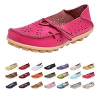 Hot Pink Women's Loafers & Moccasins Comfort Wide Fit Walking Cute Flat Loafer Flower Hollow Out Soft Cowhide Leather Loafer Flat Shoes Slip-Ons Ladies Loafers Slippers Footwear UK Size 5