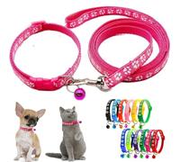 Hot Pink XS Dog Collar Leash Set, Nylon Puppy Collars with Bell Paw Print Basic Reflective Small Dog Collars Girls for XXS Xs Small Pet Animal Litter Tiny