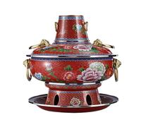 Hot Pot Cloisonne Copper Hot Pot Old Beijing Hot Pot Charcoal Clear Soup Mandarin Duck Pot Household Old-Fashioned Copper Pot Chafing Dish (Color : Red, Size : 34cm)