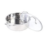 Hot Pot Cooker 304 Stainless Steel Hot Pot with Soup Spoon, Strainer and Lid, 2 Grid Mandarin Duck Pot 30cm Flavor Divided Induction Stove Polishing Soup Cooking Pot for Family Gathering