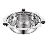 Hot Pot Stainless Steel 38 cm Separate Chambers Dishwasher Safe | 360 degree rotating, easy to remove, no scooping required, suitable for induction and gas
