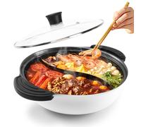 Hot Pot with Divider for Induction Cooker Dual Sided Soup Cookware Two-Flavor Chinese Shabu Shabu Pot for Home Party Family Gathering, 4.5 Quart (White)