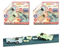 Hot Rodz Twin Bash & Crash Track Set, Pull Back Action Cars, 7 Pieces with Track, Ages 3+, White and Blue